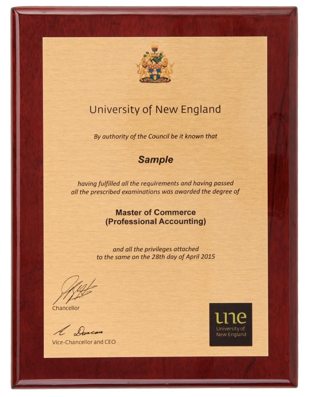 A4 Rosewood Plaque-UNE